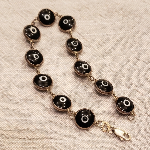 Evil Eye Charm Bracelet Navy & Silver - Picture 2 of 4
